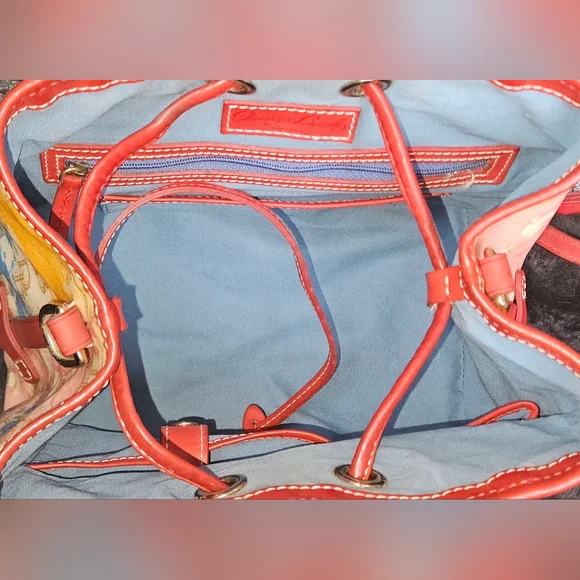 Dooney & Bourke Multicolor Splat Print Drawstring Tote with Red Trim - Picture 8 of 9